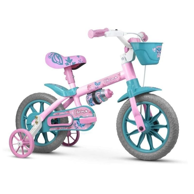 Bicicleta infantil Nathor Charm aro 12 freio tambor cor rosa com rodas de treinamento