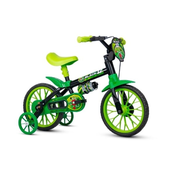Bicicleta Infantil Aro 12 Nathor Cairu Black 12 com Rodinhas Laterais